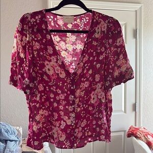 Sezane Floral V-Neck Top